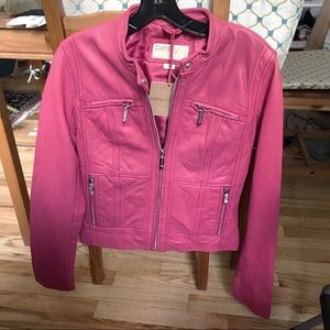 Raspberry pink Michael Kors S leather jacket NEW